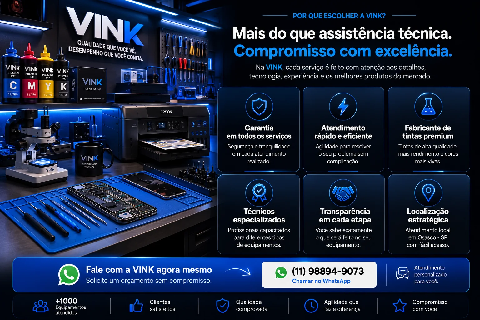 Diferenciais da VINK: garantia, rapidez, transparência e qualidade